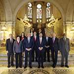 Front row, from left to right: H.E. Mr. Philippe Gautier, H.E. Judge Xue Hanqin, H.E. Judge Kirill Gevorgian, H.E. Mr. Rodrigo Chaves Robles, H.E. Judge Peter Tomka and H.E. Judge Patrick L. Robinson. Second row, from left to right: Mrs. Gina Guillén Grillo, H.E. Mr. Arnoldo Brenes and H.E. Mr. Arnoldo André Tinoco. Third row, from left to right: Mrs. Eliana Villalobos Cárdenas and Mr. Manuel Morales Ovares.